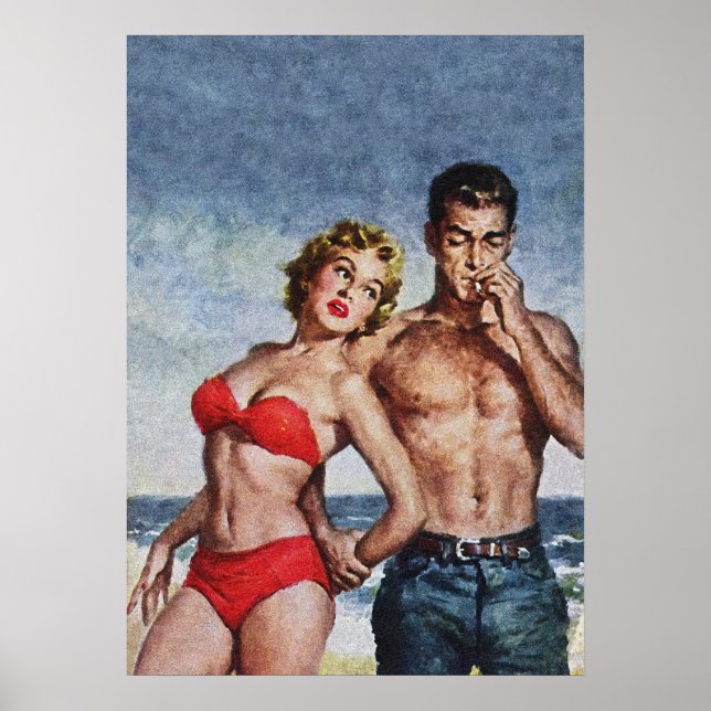 Romantiskt par vid Vintagen Beach Poster (Framsidan)