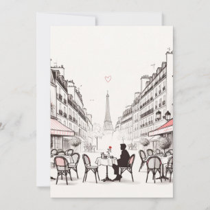 Romantiskt Parisiskt kafé. Bord för en Julkort