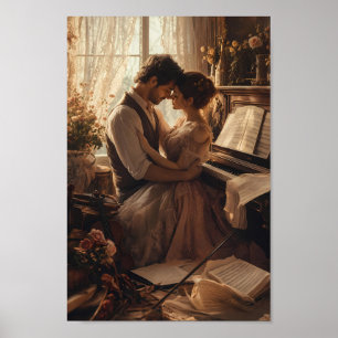 Romantiskt pianodrömmar älskare väggposter poster