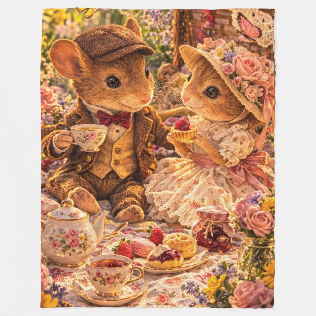 Romantiskt Picknickpar Present Mysig Tekopp Kärlek Fleecefilt (Framsidan)