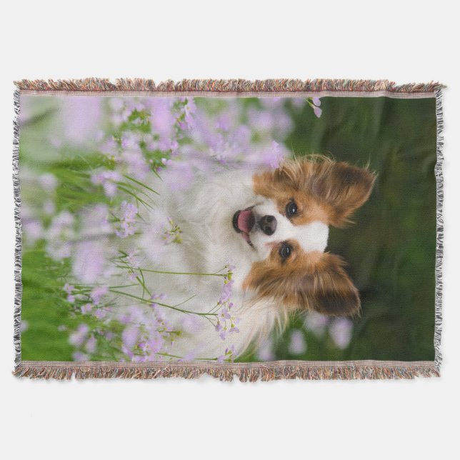Romantiskt porträtt för Papillon hund, filt (Framsidan)
