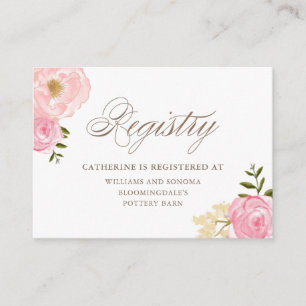 Romantiskt registreringskort för Rosa Watercolor F Tilläggskort