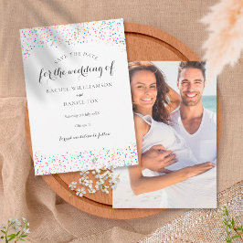 Romantiskt regnbågsconfetti Foto Spara Datumet