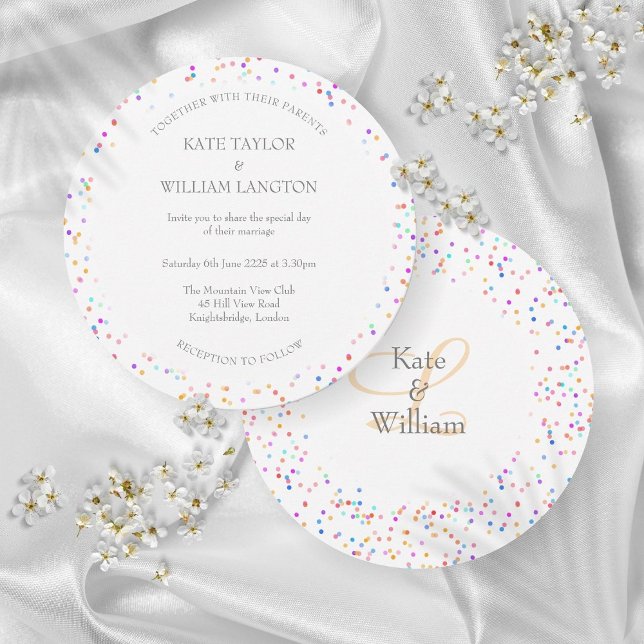 Romantiskt regnbågsfesterbröllopsinbjudan inbjudningar (Romantic Rainbow Confetti Wedding Invitation)