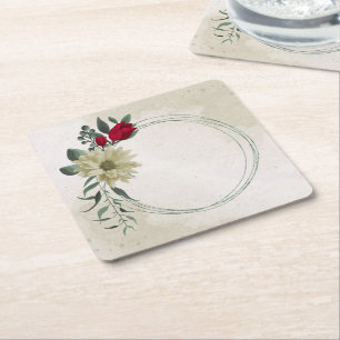 romantiskt röd och blek gula blommor underlägg papper kvadrat