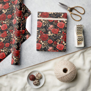 Romantiskt Röd ros på Pappra Black Wrapping Presentpapper
