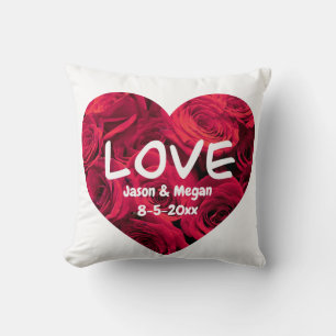 Romantiskt röd ros Valentine-hjärta, monogrammat Kudde