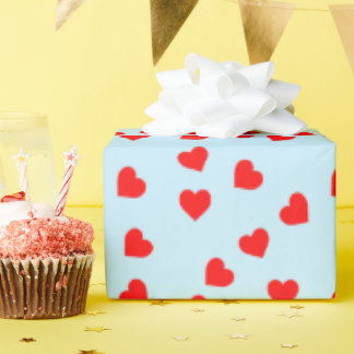 Romantiskt rödhjärta, Mönster Pastel Blue Presentpapper