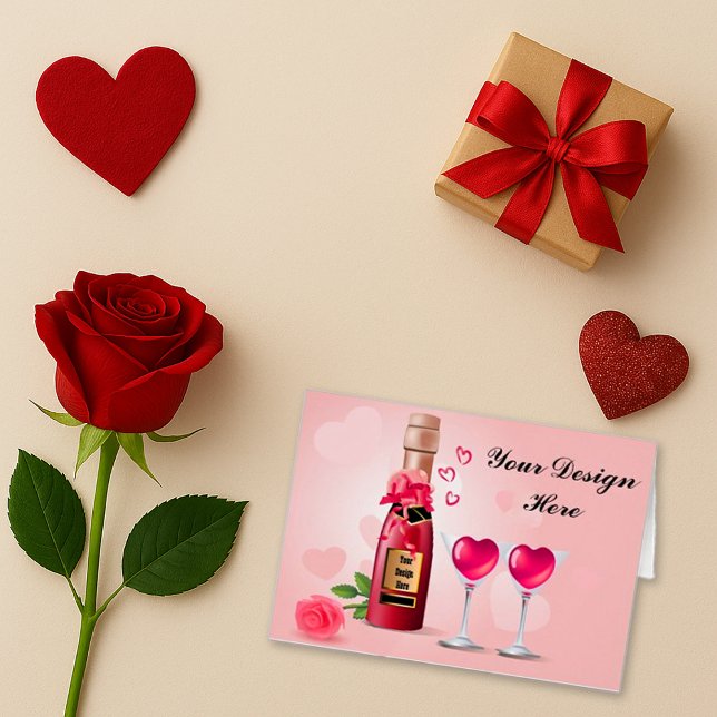 Romantiskt Rosa Elegant Flaska Heart Glass Card Hälsningskort (Skapare uppladdad)