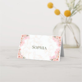 Romantiskt Rosa Flowers-mappat platskort Placeringskort