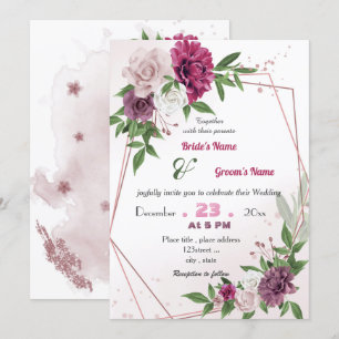 romantiskt rosa mauve blommigt geometric bröllop inbjudningar