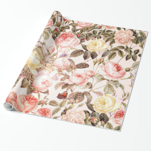 Romantiskt rosa mönster för vintageroblomma presentpapper