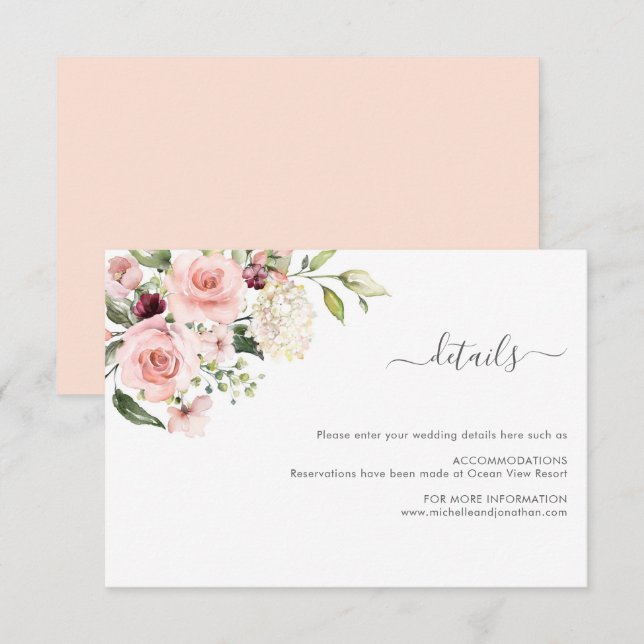 Romantiskt Rosa ros Bröllop-inkapslingskort Tilläggskort (Fram/baksida)