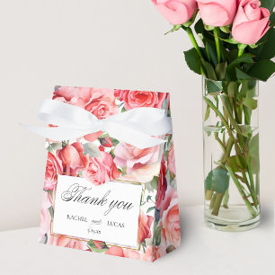 Romantiskt Rosa ros & Kalligrafi Tack Presentaskar