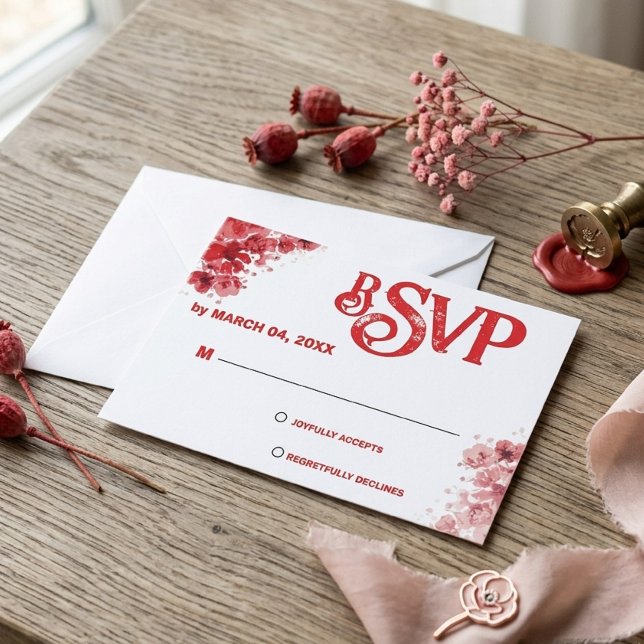 Romantiskt rött blommigt bröllops-RSVP OSA Kort (Skapare uppladdad)