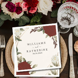 Romantiskt rött Deep färg ro Blommigt Vinterbröllo Pappersservett