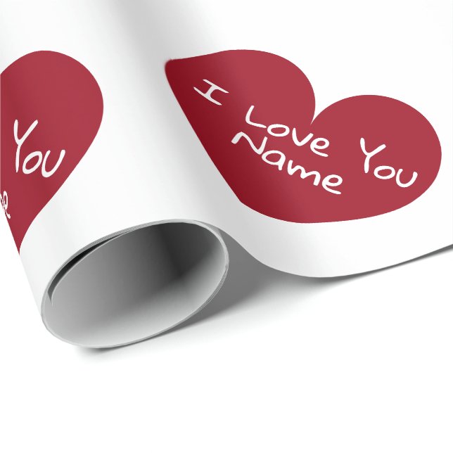 Romantiskt rött hjärta i kärlek, du personlig namn presentpapper (Rullad Hörn)