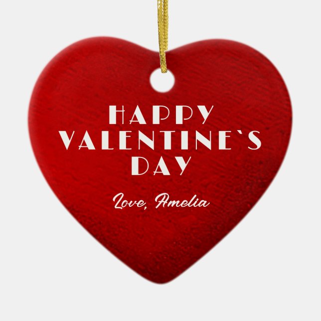 Romantiskt rött hjärta med Namn Alla hjärtans dag Julgransprydnad Keramik (Framsidan)
