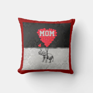 Romantiskt rött hjärta och elefant mammor kudde