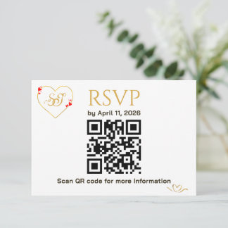Romantiskt rött hjärta QR-kod bröllops-svarskort OSA Kort