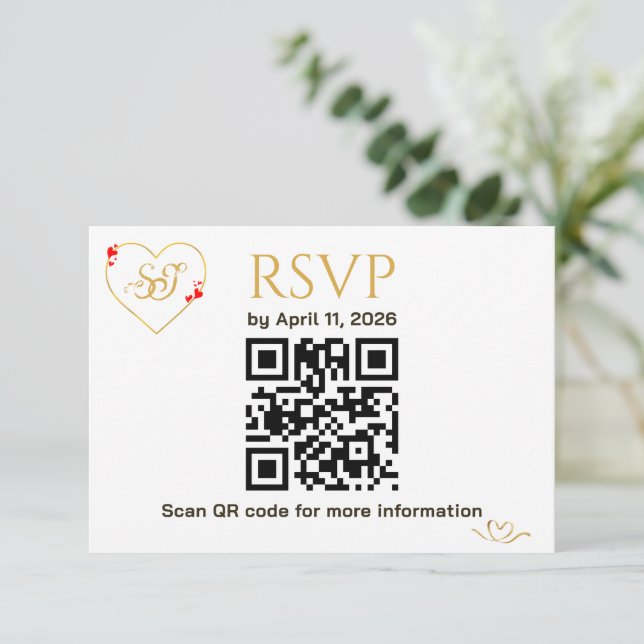 Romantiskt rött hjärta QR-kod bröllops-svarskort OSA Kort (Stående Fram)