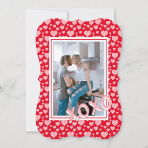 Romantiskt rött Rosa Hearts XOXO-fotoValentinkort Inbjudningar