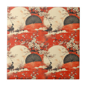 Romantiskt Sakura Kimono Par Mönster (1) Kakelplatta