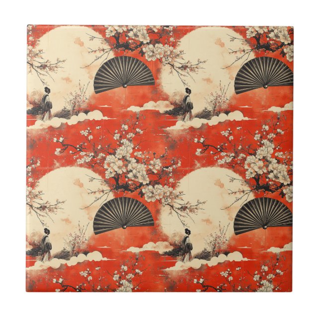 Romantiskt Sakura Kimono Par Mönster (1) Kakelplatta (Framsidan)