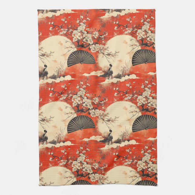 Romantiskt Sakura Kimono Par Mönster (1) Kökshandduk (Vertikal)
