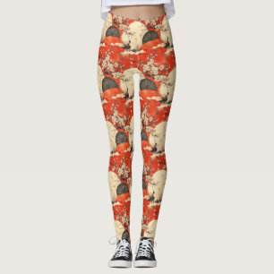 Romantiskt Sakura Kimono Par Mönster (1) Leggings