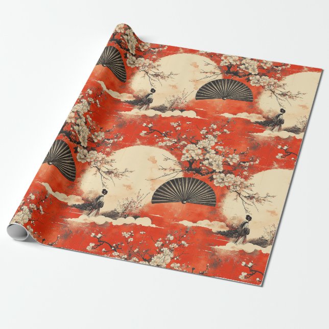 Romantiskt Sakura Kimono Par Mönster (1) Presentpapper (Utrullad)