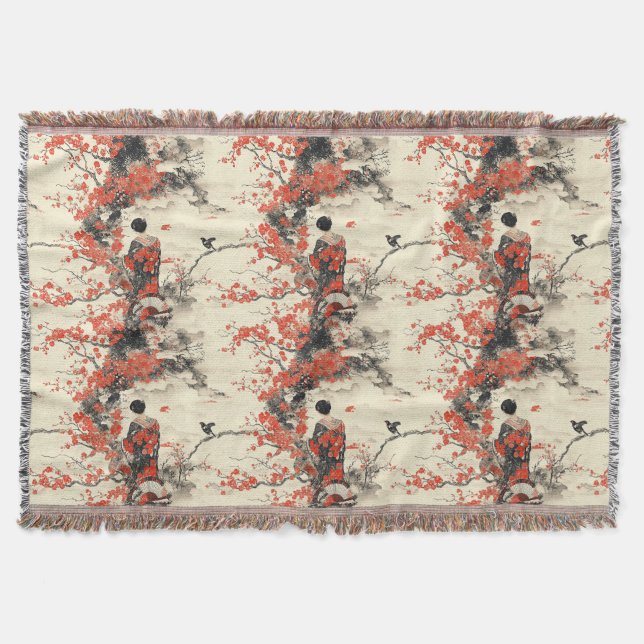 Romantiskt Sakura Kimono Par Mönster (2) Filt (Framsidan)