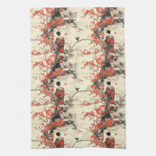 Romantiskt Sakura Kimono Par Mönster (2) Kökshandduk