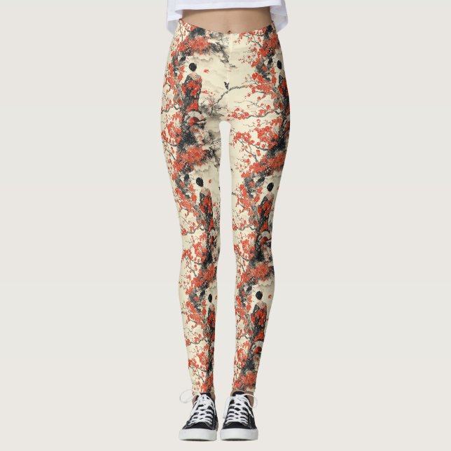 Romantiskt Sakura Kimono Par Mönster (2) Leggings (Framsida)