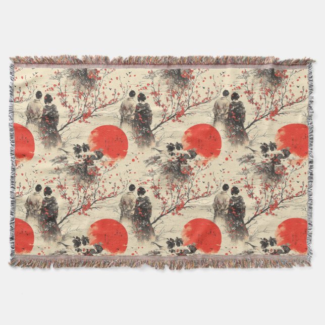 Romantiskt Sakura Kimono Par Mönster (3) Filt (Framsidan)