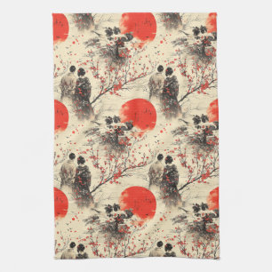 Romantiskt Sakura Kimono Par Mönster (3) Kökshandduk