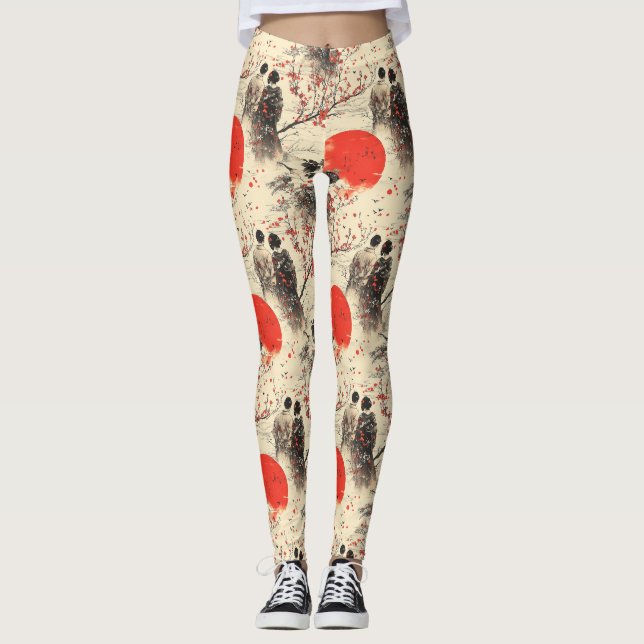 Romantiskt Sakura Kimono Par Mönster (3) Leggings (Framsida)