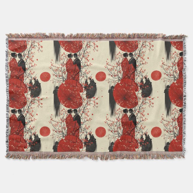 Romantiskt Sakura Kimono Par Mönster (4) Filt (Framsidan)