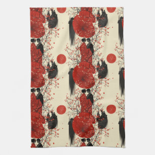 Romantiskt Sakura Kimono Par Mönster (4) Kökshandduk