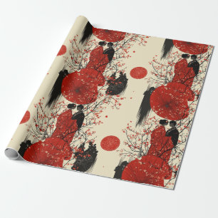 Romantiskt Sakura Kimono Par Mönster (4) Presentpapper