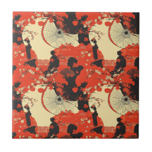Romantiskt Sakura Kimono Par Mönster (5) Kakelplatta