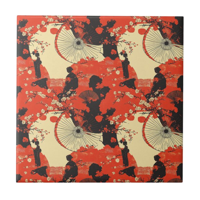 Romantiskt Sakura Kimono Par Mönster (5) Kakelplatta (Framsidan)