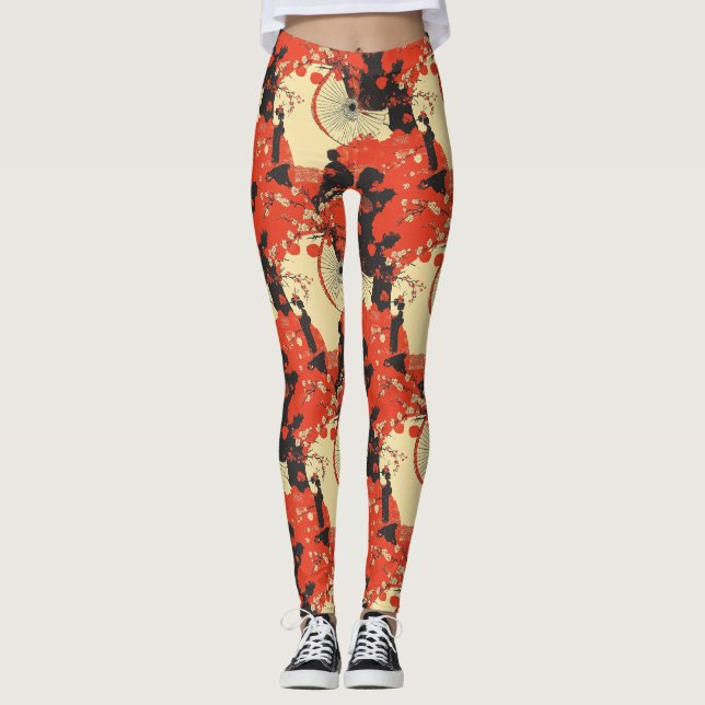 Romantiskt Sakura Kimono Par Mönster (5) Leggings (Framsida)