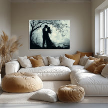 Romantiskt Silhouette par under Träd monokrom