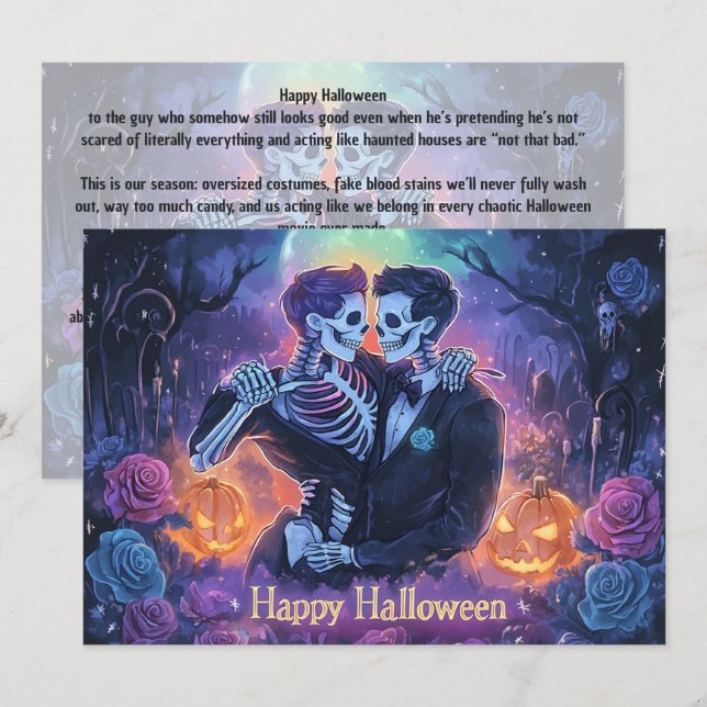 🌈🎃Romantiskt skelettdans-kort Inbjudningar (Fram/baksida)
