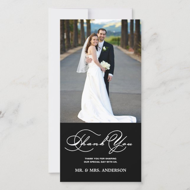 ROMANTISKT SKRIPT BLACK BRÖLLOP TACK FOTOKORT KORT (Framsida)