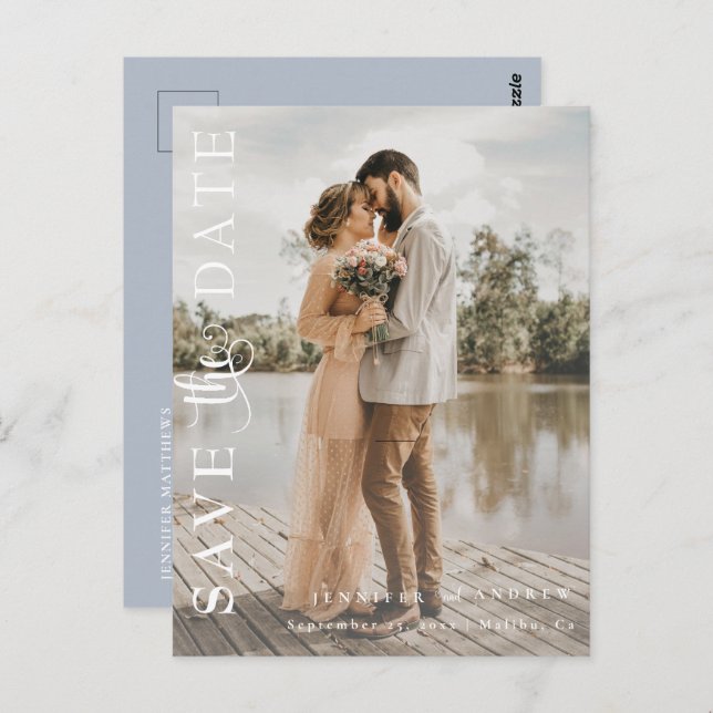 Romantiskt skript | Kalligrafi Spara datum Vykort (Fram/baksida)