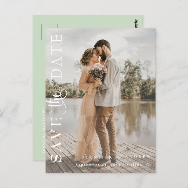 Romantiskt skript | Kalligrafi Spara datum Vykort (Fram/baksida)