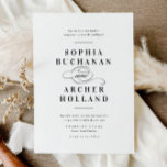Romantiskt skript, svart och vit typografi, Bröllo Inbjudningar<br><div class="desc">Modern svartvit och svartvit minimalistisk utformning av bröllop,  enkel och klassad. Underbar för det moderna klassiska bröllop,  vintage bröllop och det formella bröllop. Visa alla matchande biet i samlingen. Klicka på knappen Redigera för att anpassa designen.</div>