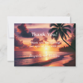 Romantiskt strandbröllop vid solnedgång tack kort